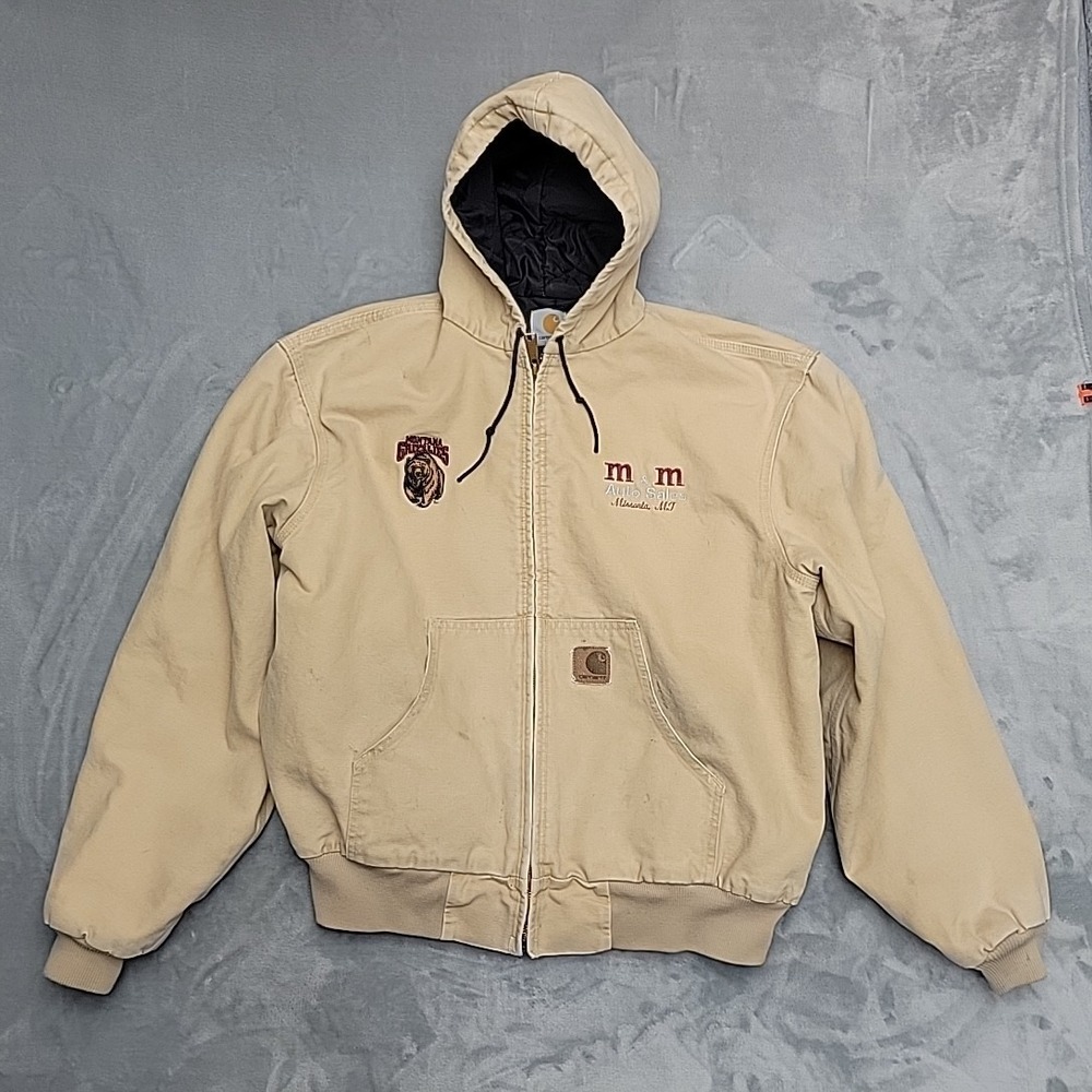 VTG Carhartt Active Jacket Men XL Tan Sandstone J130 Montana Grizzlies Hot Rod